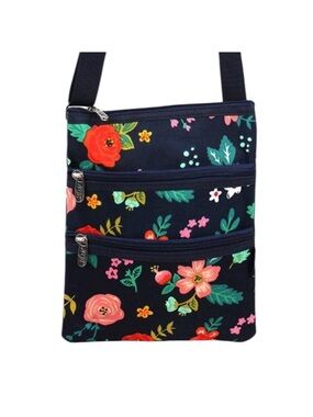 NGIL Floral Crossbody Bag Navy Canvas Travel Purse NWT Adjustable Strap